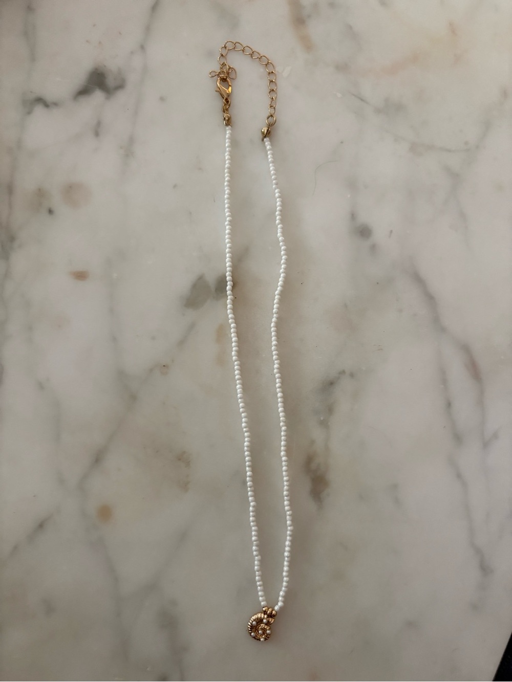 Gold Pendant White Bead Necklace